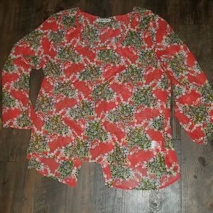 Wishful Park 3/4 sleeve coral floral top sz L